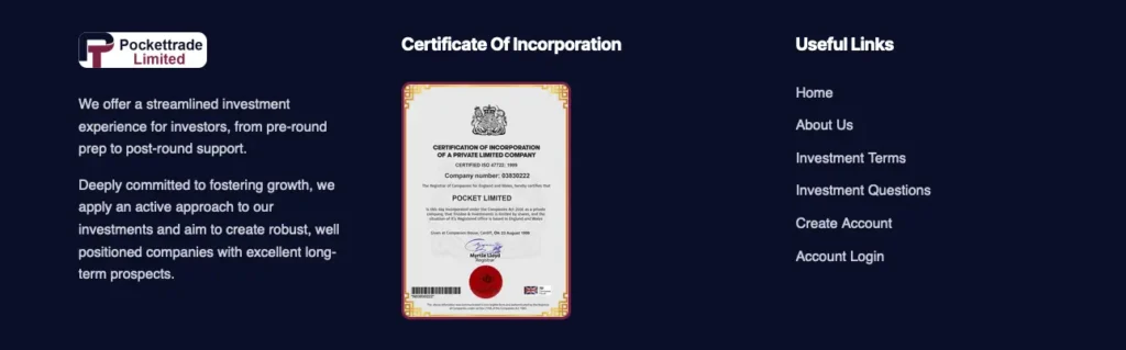 Page showing Certificate of incorporation